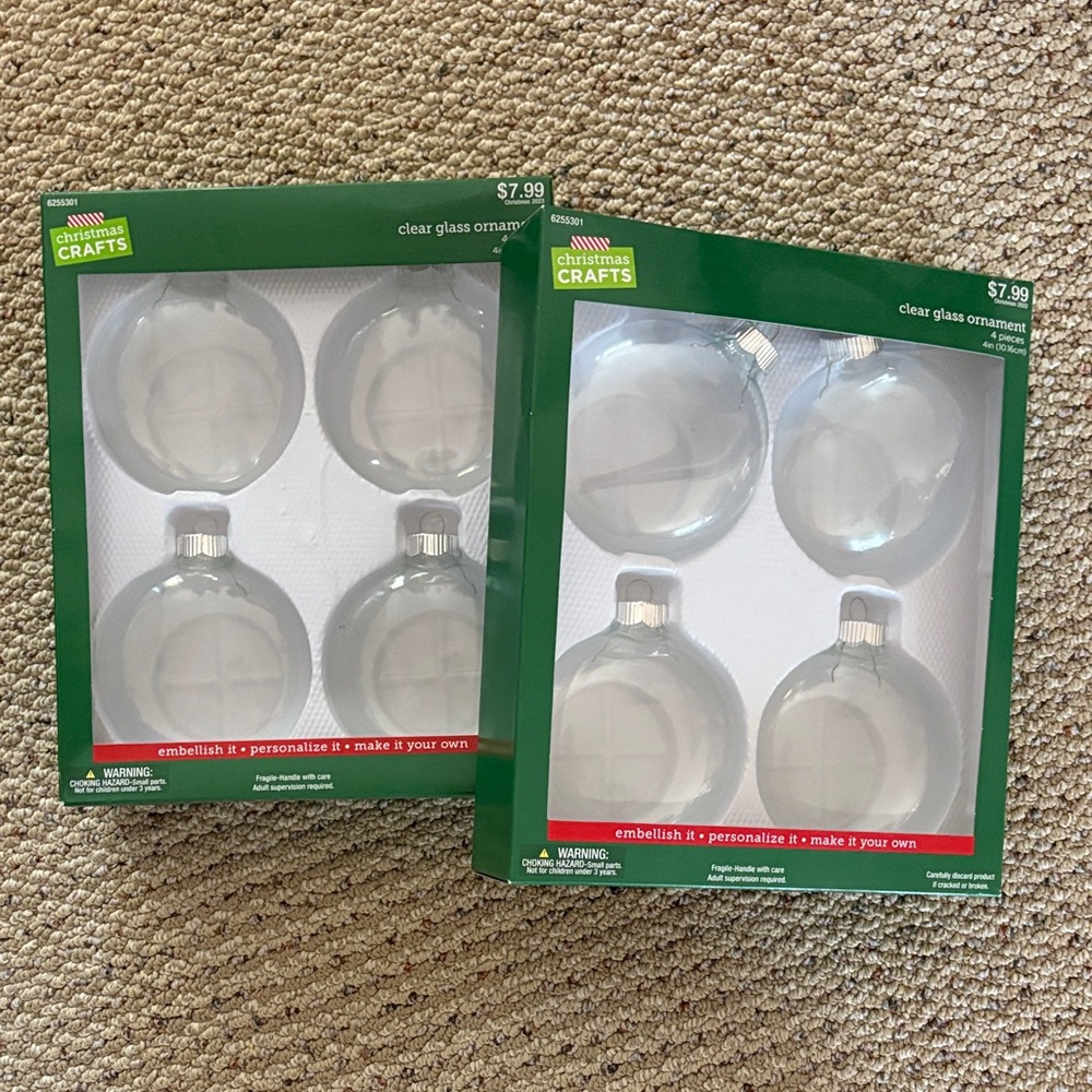 8 Clear Glass Ornaments Set For Crafts Glitter Ornaments
